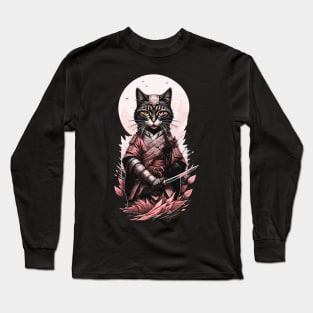 Sakura Cat Samurai Long Sleeve T-Shirt